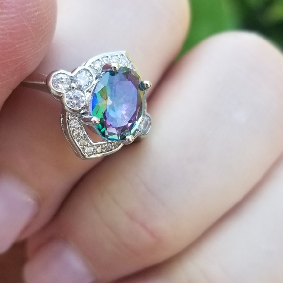 Beautiful Simulated Mystic Topaz Ring - Picture 4 of 6